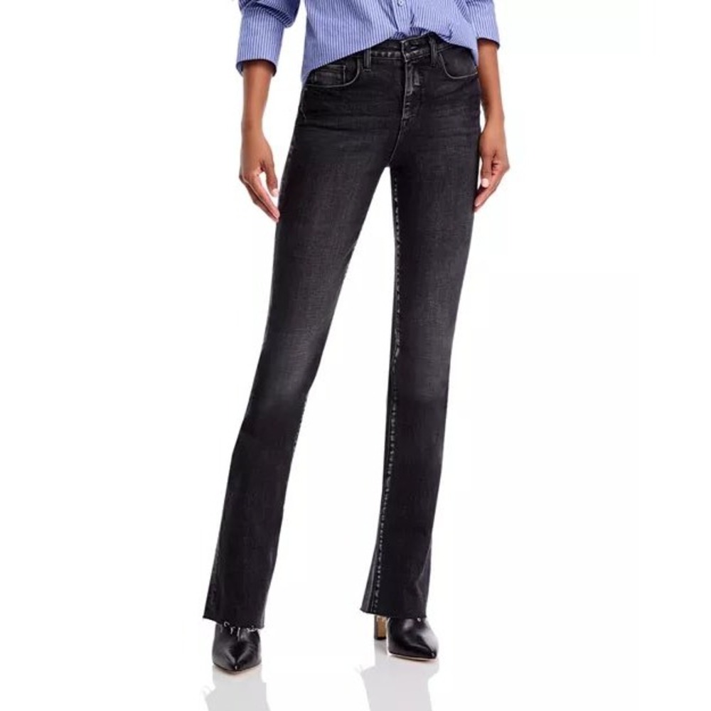 L'AGENCE Ruth High Rise Straight Jeans Obsidian Black Raw Hem 31